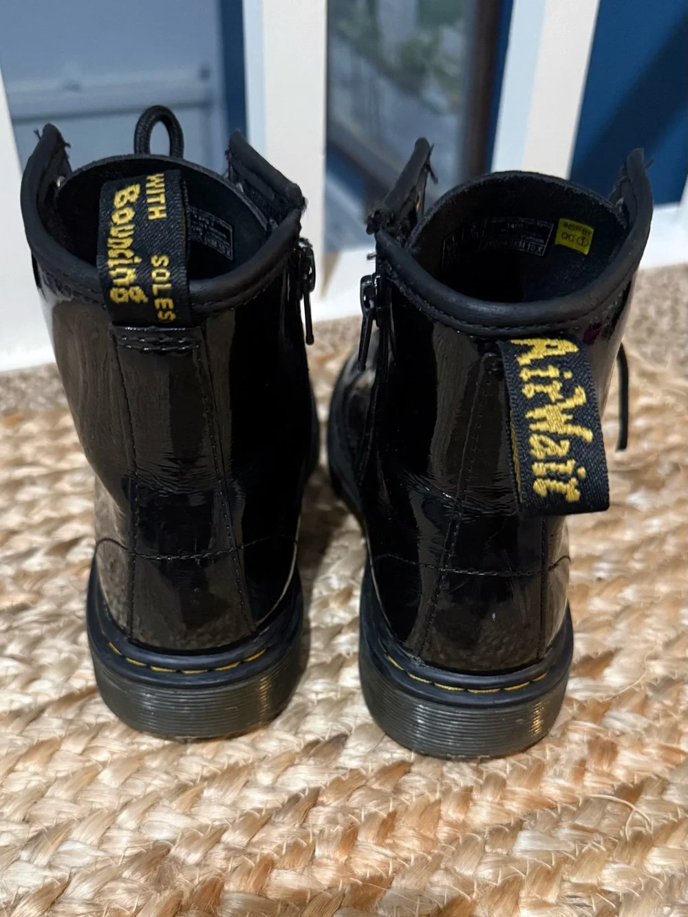 Dr. Martens Kids Black Patent Lace-Up Combat Boots